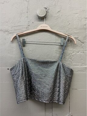 FORE Silver Sequin Crop Top